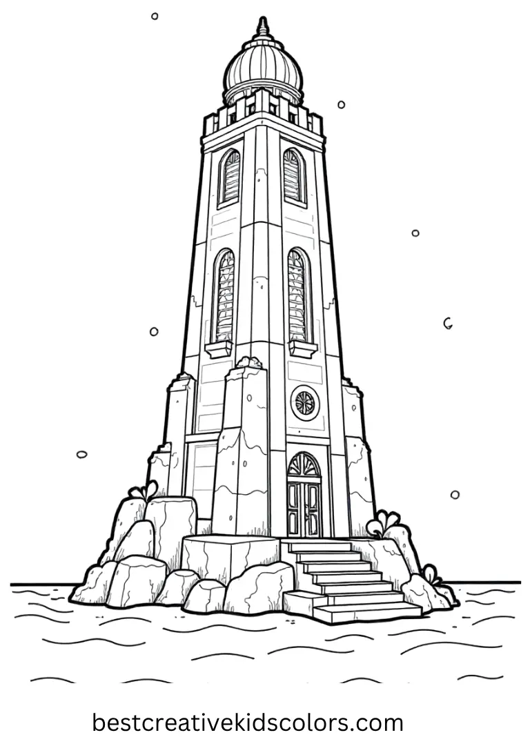  A tall sea temple stands under the water.