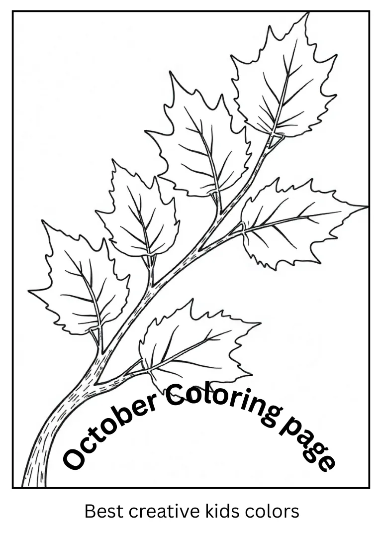 October Branch with Leaves Coloring Page