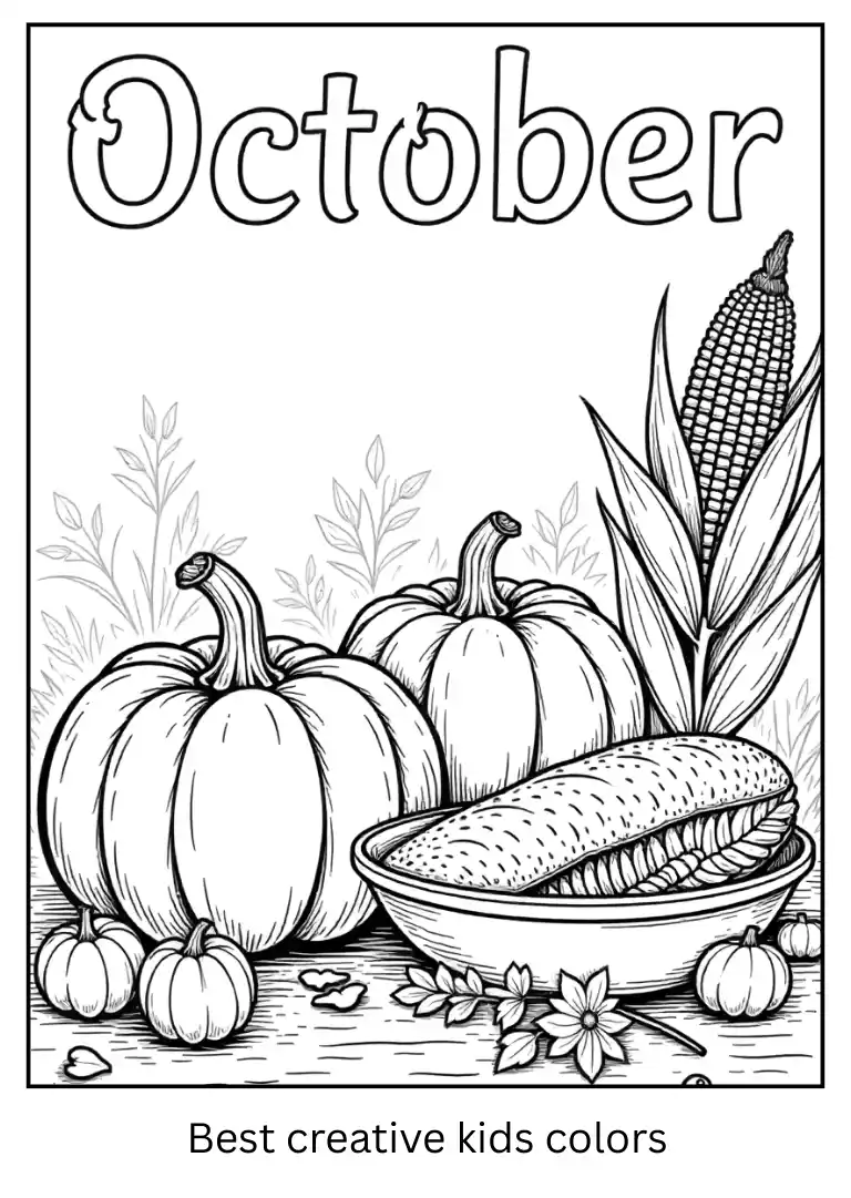 October Harvest Feast Coloring Sheet