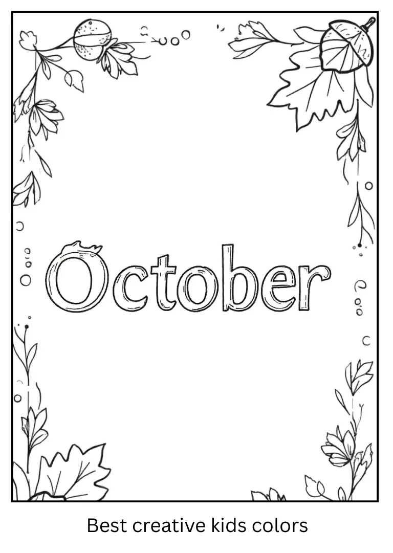 October Leaves and Acorns Border Coloring Outline