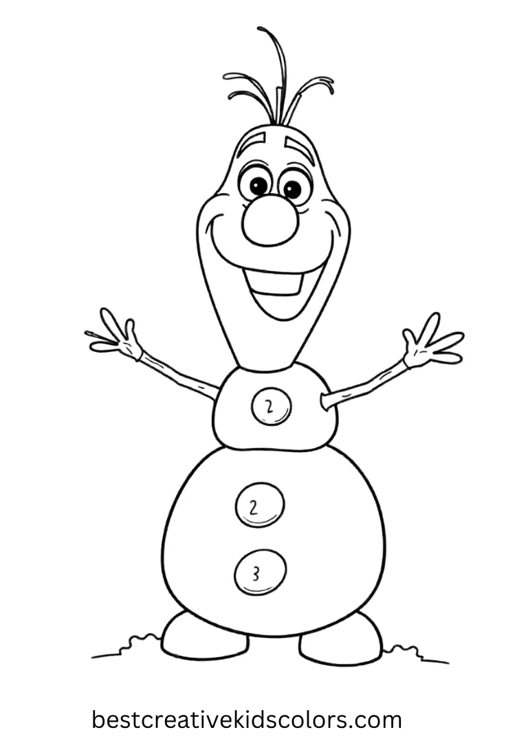 Olaf Building a Snowman Disney Coloring Page Help Olaf build a cheerful snowman with simple Disney Frozen Coloring Pages.