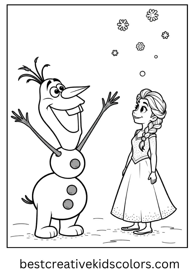 Olaf Pointing at Falling Snowflakes