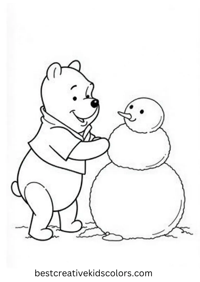 Online Winnie the Pooh Coloring Pages – Pooh Building a Snowman Pooh rolls a snowball with Piglet to make a cheerful snowman.