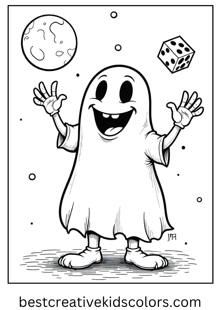 Oogie Boogie Halloween Fun Coloring Page Oogie Boogie throws dice and laughs under the moon.