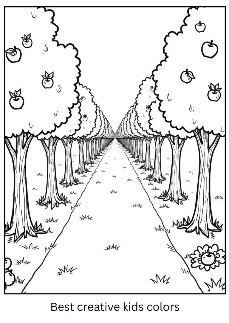 Orchard Path with Apples Coloring Page