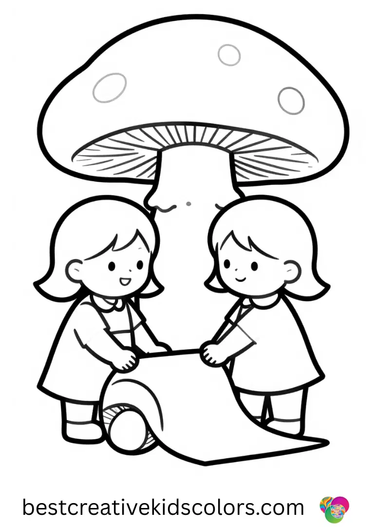 The sisters in Outline bluey and bingo outline drawing easy tiptoe to roll soft paper mushrooms gently.