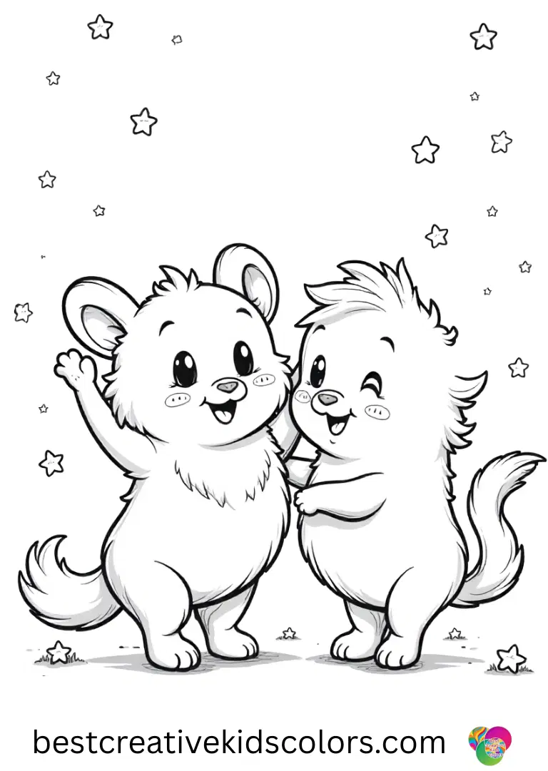 Outline bluey and bingo outline drawing free download features Bluey and Bingo balancing tiny plush stars.