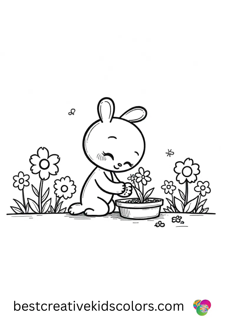 In Outline of bluey cartoon, Bluey kneels to arrange tiny felt flowers on a blank table.