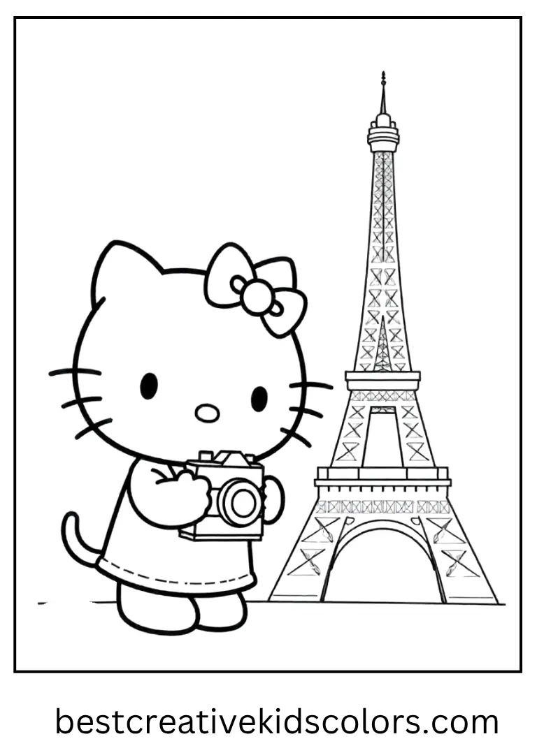 Paris Sightseeing Hello Kitty Coloring Page