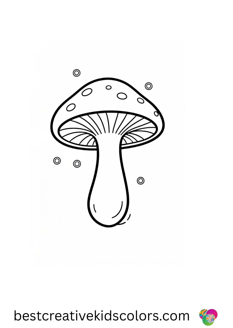 Parts of a mushroom fruiting body shows a mushroom with tiny glowing rings hovering nearby.