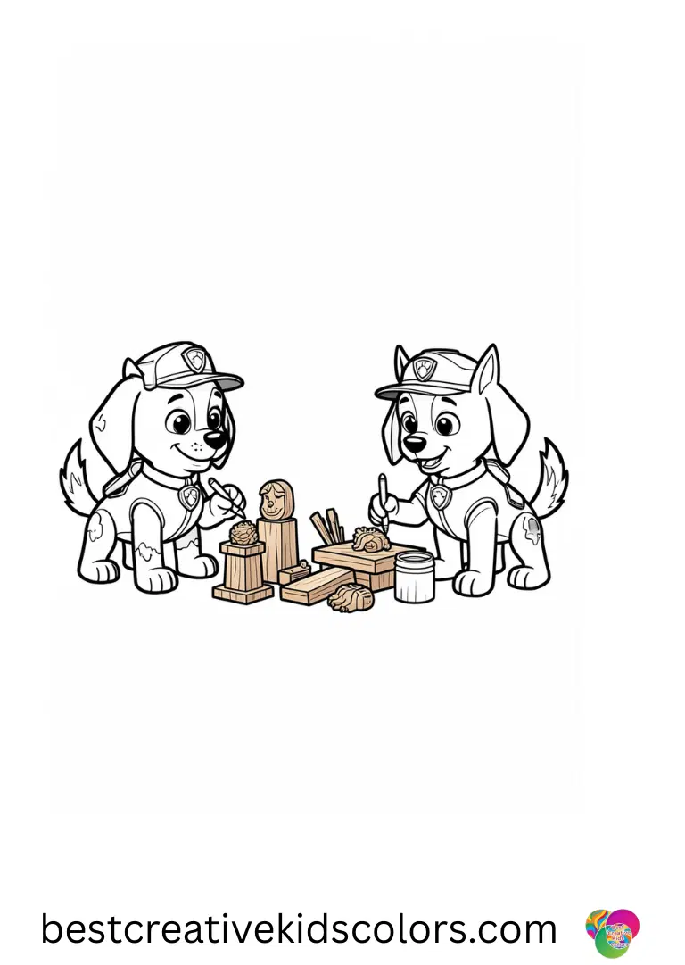 Paw Patrol Paint your Own Figures shows pups painting tiny wooden figurines with playful patterns.