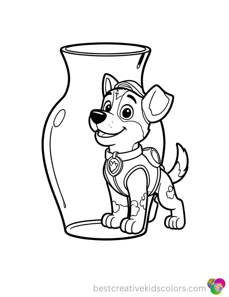 Chase peacefully wipes a thick glass vase today in paw patrol chase coloring page.