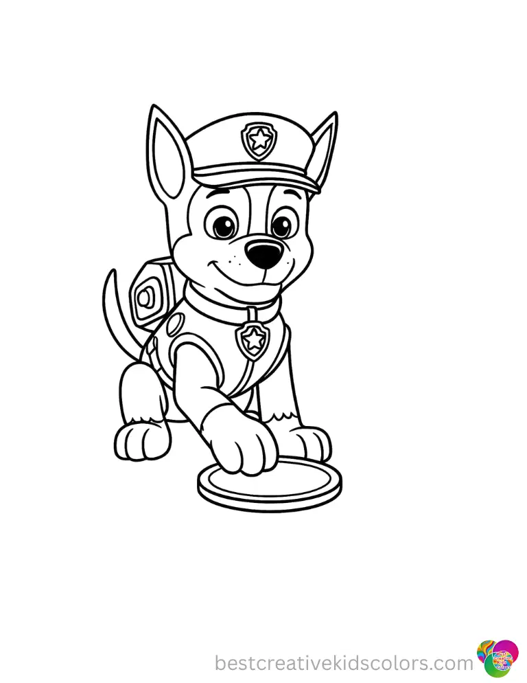 Chase calmly taps a flat wooden coaster completely inside paw patrol chase coloring pages.