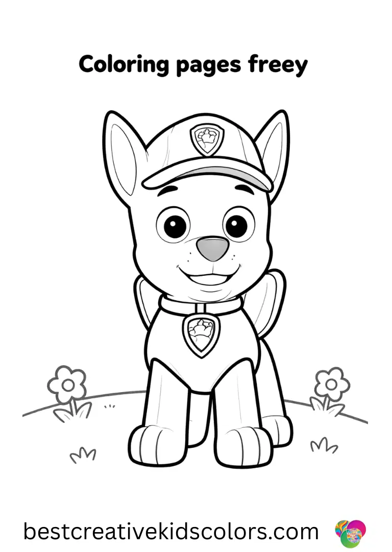 Pups explore a small hill with flowers scattered in Paw patrol coloring pages free disney.