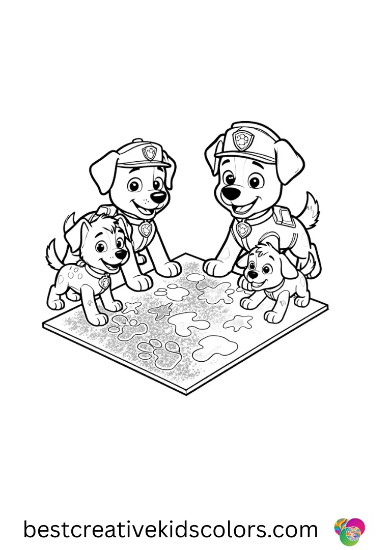 Pups spread glittery paint carefully across soft cardboard in Paw patrol painting for kids easy.