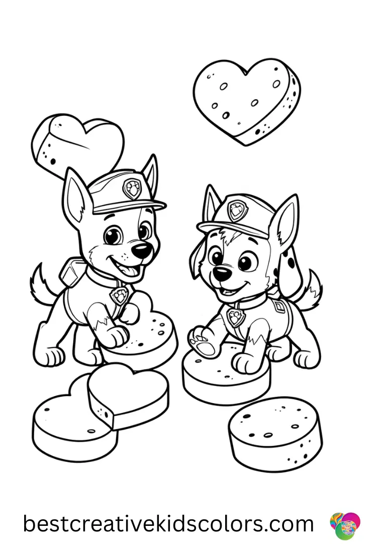Pups gently stamp shapes with sponges in Paw patrol painting for kids free to make a colorful design.