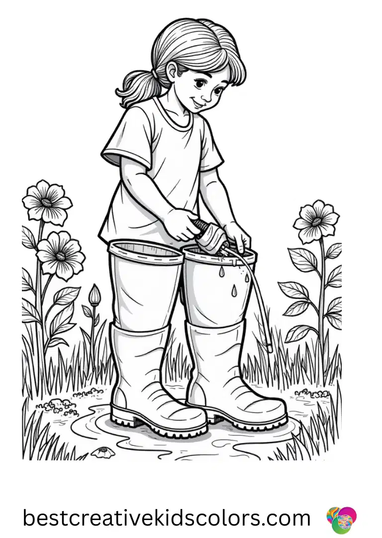 Perennials to go with roses shows muddy boots being rinsed.