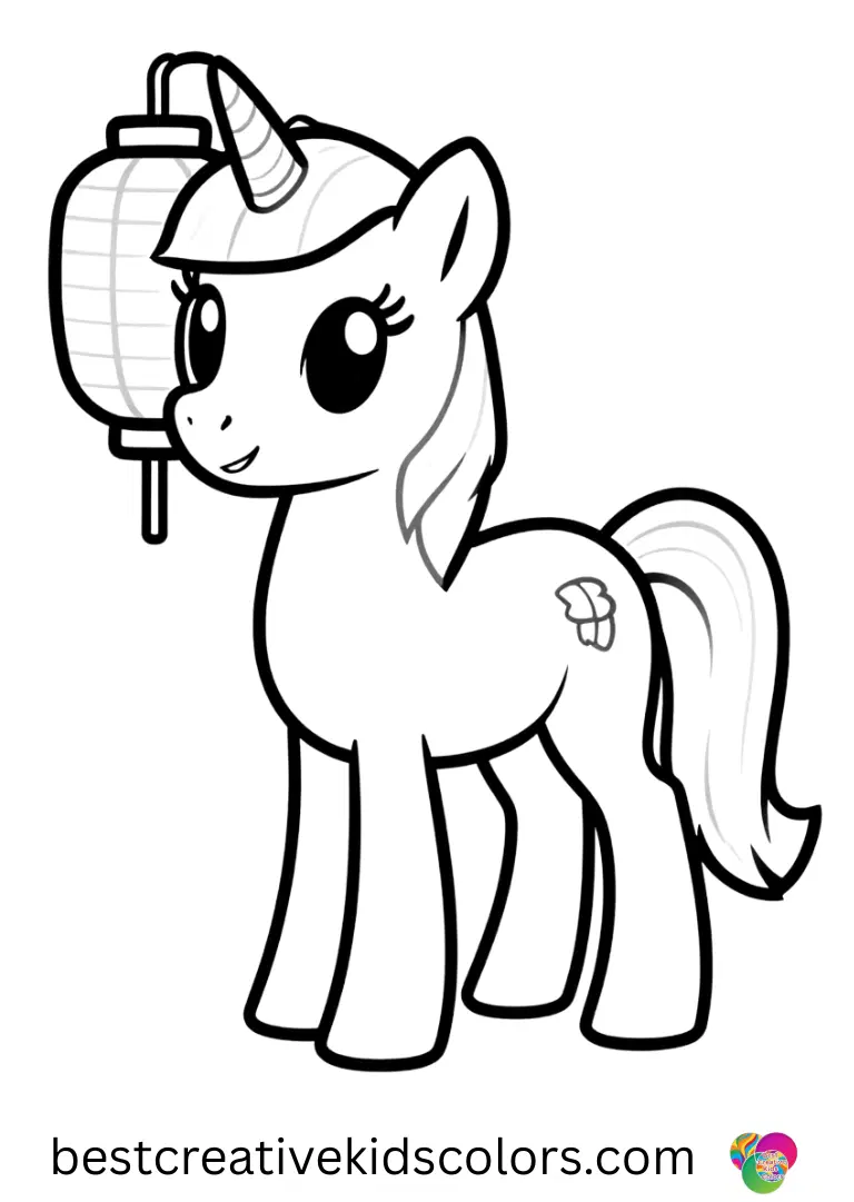 Pink Pony cake topper features a pony stretching long legs beside a quiet paper lantern.