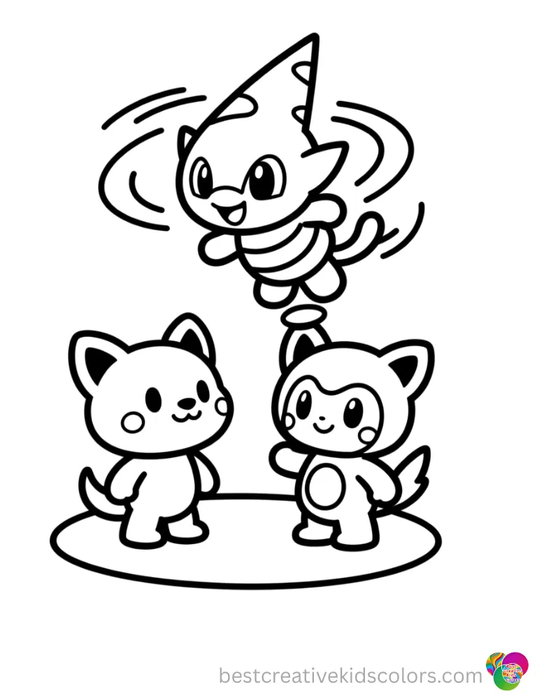 Pokemon legendary coloring pages free shows a spinning Hitmontop balancing on its pointed head.