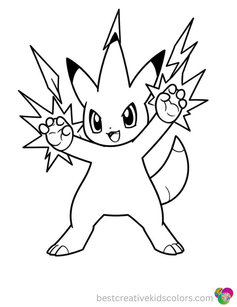 Pokemon pic to color shows an energetic Elekid spinning its arms to generate bright electricity.