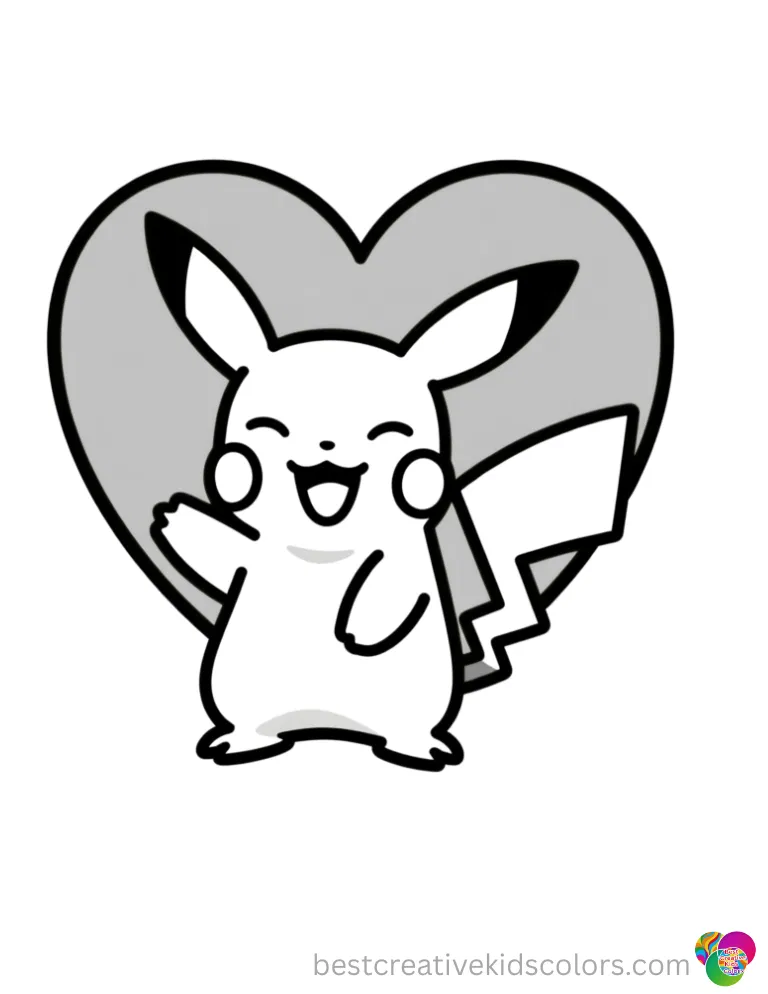 A happy Pokemon paints a lovely red heart beautifully in Pokemon valentines coloring pages printable free.