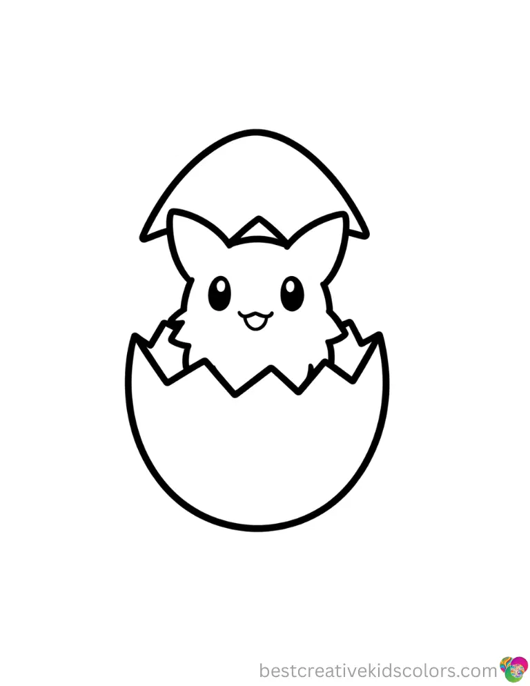 Pokemon valentines coloring pages show a fluffy Togepi wiggling happily inside its tiny white eggshell.