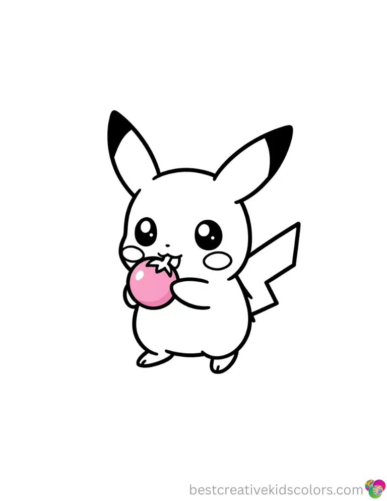 A tiny Pichu nibbles on a sweet pink berry inside the very lovely Pokemon valentines day coloring pages.