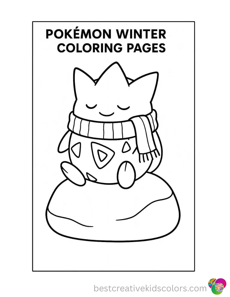 Pokémon winter coloring pages features a Pokémon sitting peacefully on a smooth stone.