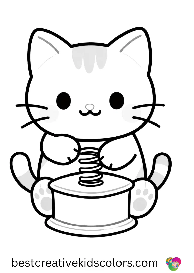 Poppy Playtime Catnap coloring page shows a toy cat winding a small jack-in-the-box spring.