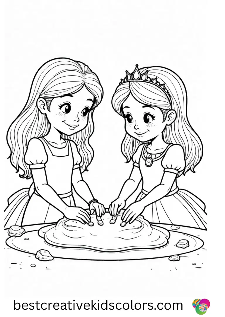 Princess art ideas depicts princesses pressing stamps onto soft clay.
