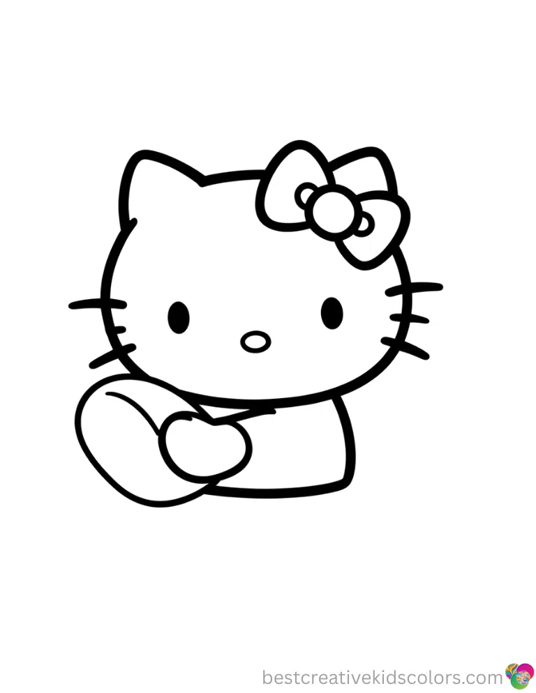 Print hello kitty coloring pages displays Hello Kitty touching a smooth white ocean shell.