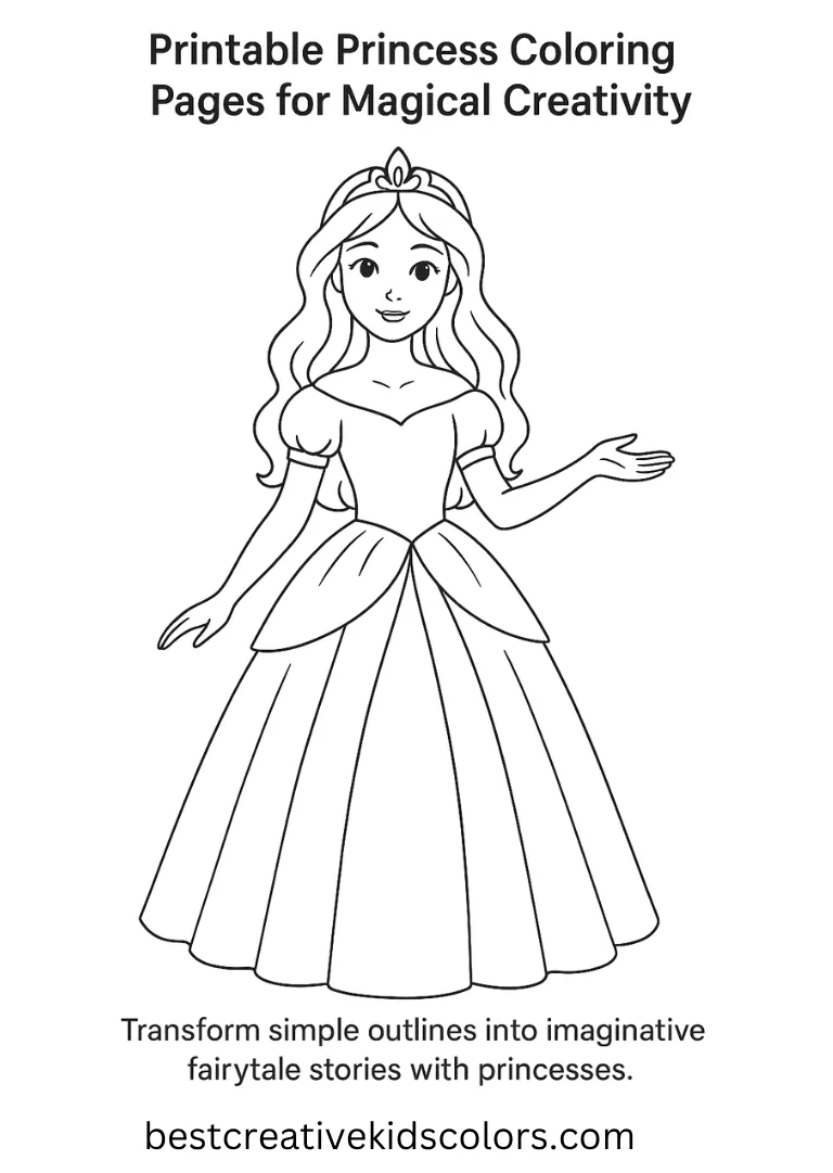 Transform simple outlines into imaginative fairytale stories with princesses.
