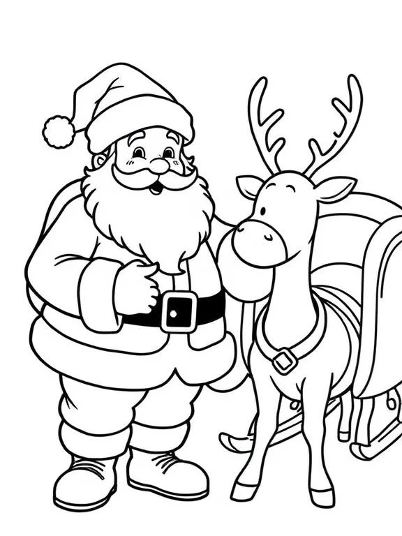 Printable Santa and Reindeer Coloring Sheet