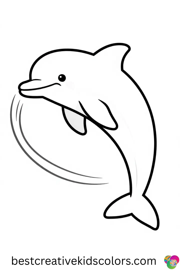 Printable cute dolphin coloring pages show a dolphin tracing a spiral pattern in the water with joy.
