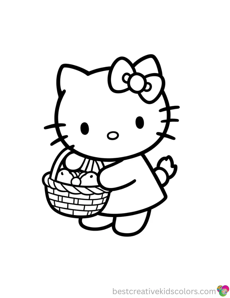 Printable cute hello kitty coloring pages The neat printable cute hello kitty coloring pages clearly shows Hello Kitty lifting a basket.