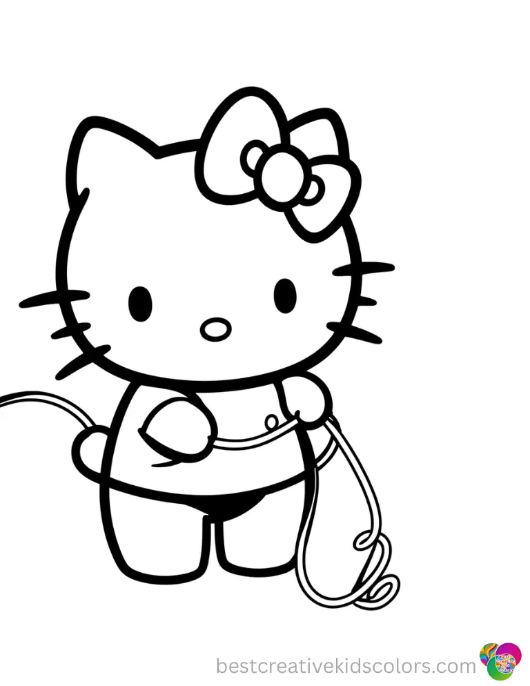 Coloring pages free printable hello kitty shows Hello Kitty holding a tiny ceramic teacup.