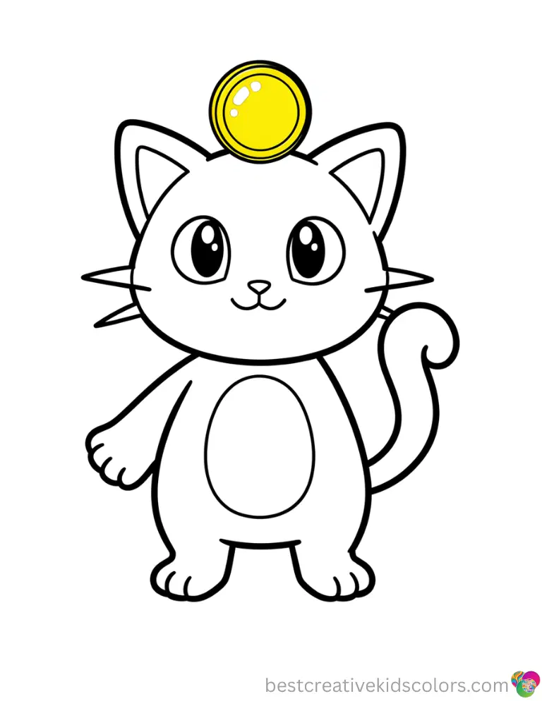 Printable pokemon coloring page features a clever Meowth holding a shiny gold coin on its head.