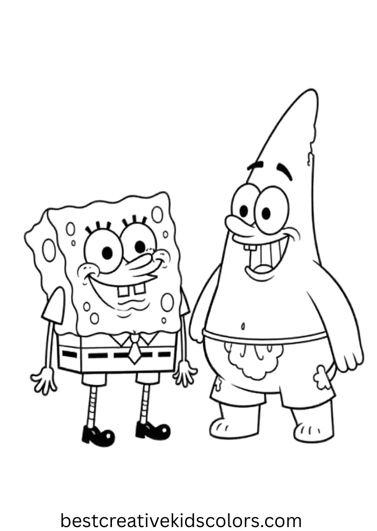 These printable Spongebob and Patrick coloring pages Disney style bring soft, animated-inspired expressions and fun poses perfect for fans of both worlds.
