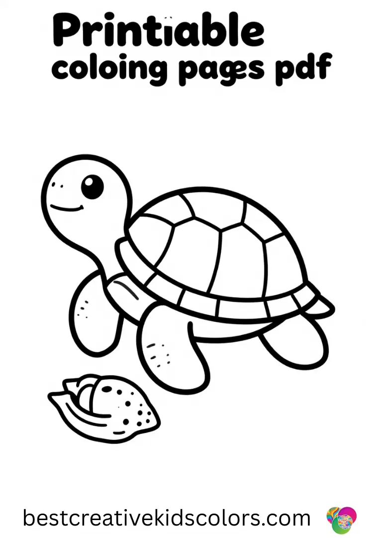 Printable turtle coloring pages pdf shows a turtle painting patterns on a seashell with a tiny brush.