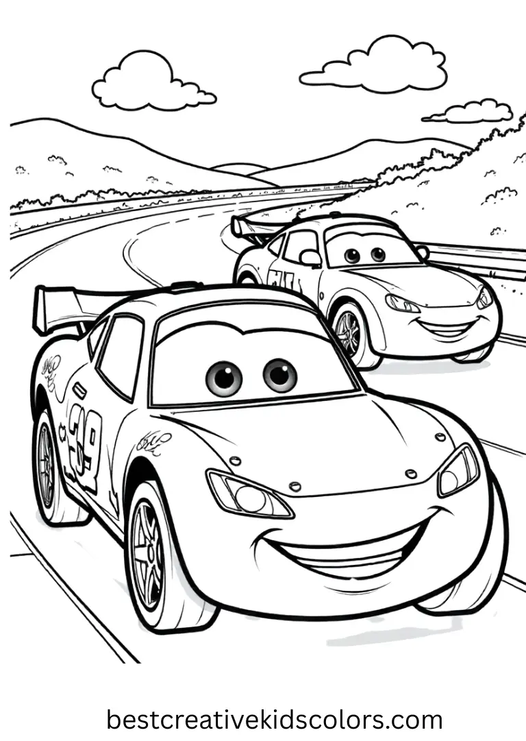 Race Day Celebration Disney Coloring Sheet Join Disney Cars friends cheering for a race day adventure in playful Coloring Pages.
