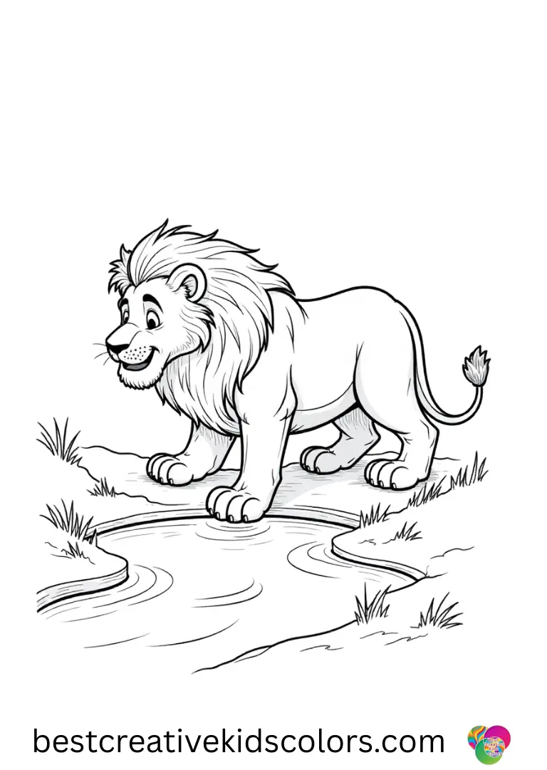 Realistic lion in the wild coloring page pdf free A lone lion arches its back and presses claws into soft sand in Realistic lion in the wild coloring page pdf free.