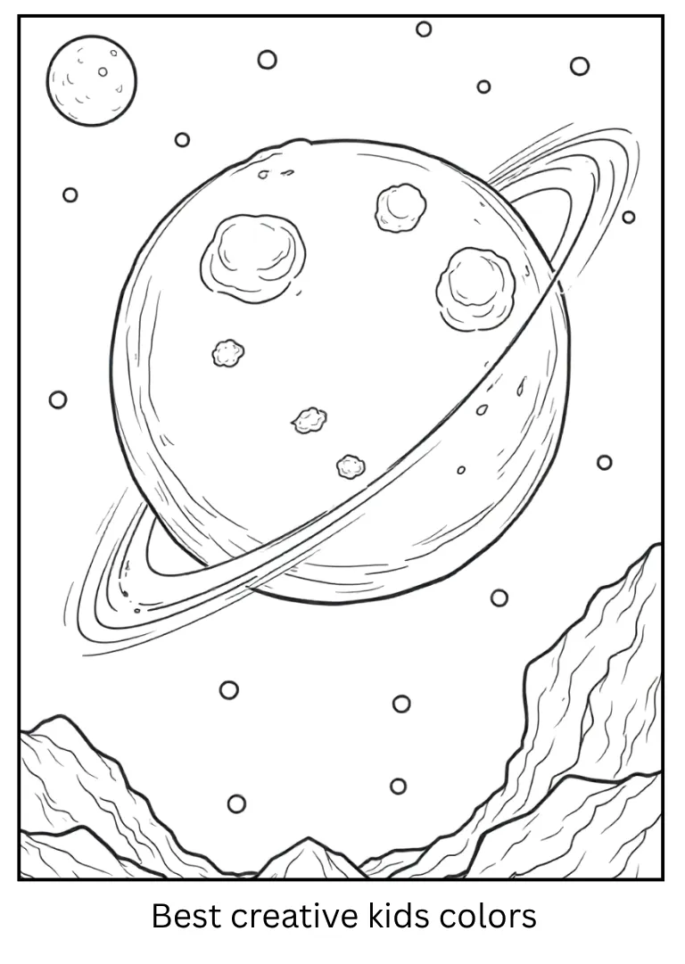 Rocky Planet Coloring Page of Mars with Meteors