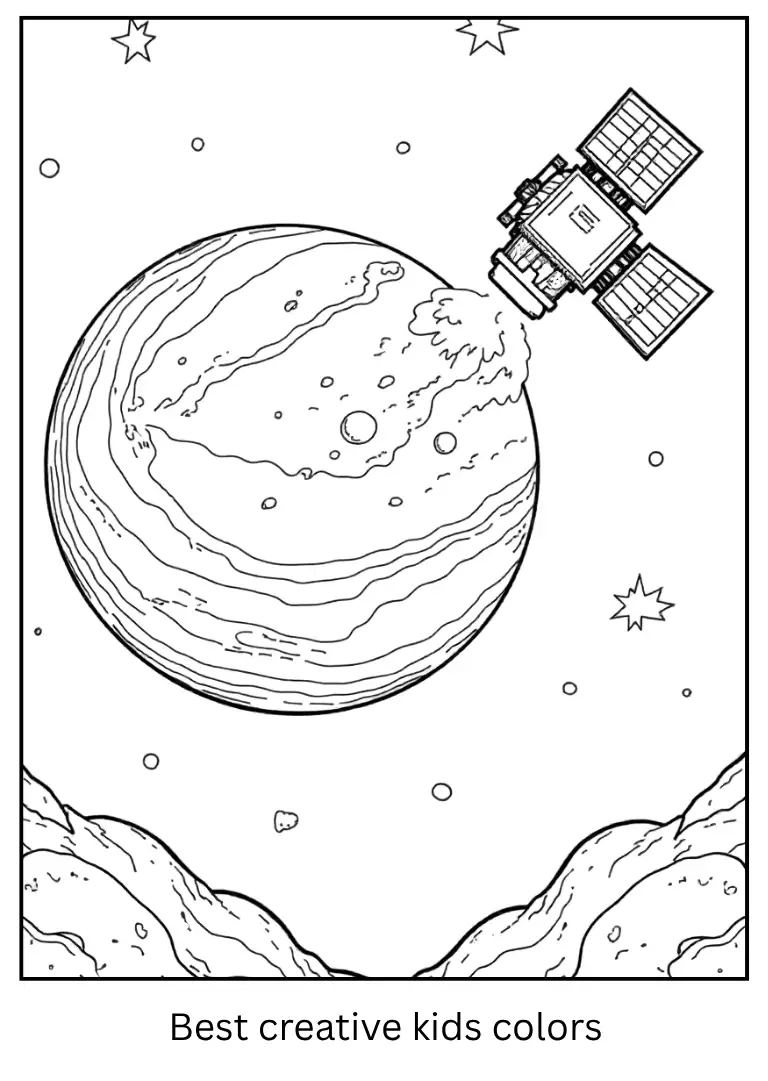 Rocky Planet Coloring Page of Mercury with Satellite