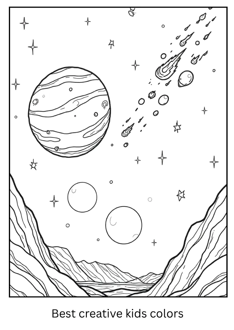 Rocky Planet Coloring Page of Venus with Meteors