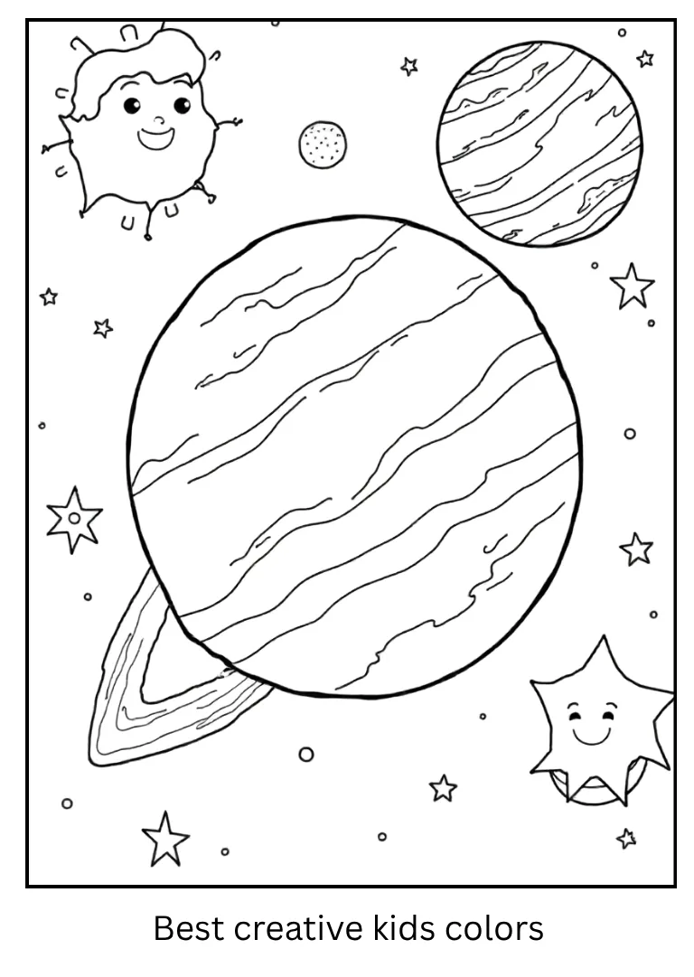 Rocky Planet Coloring Page with Smiling Planets