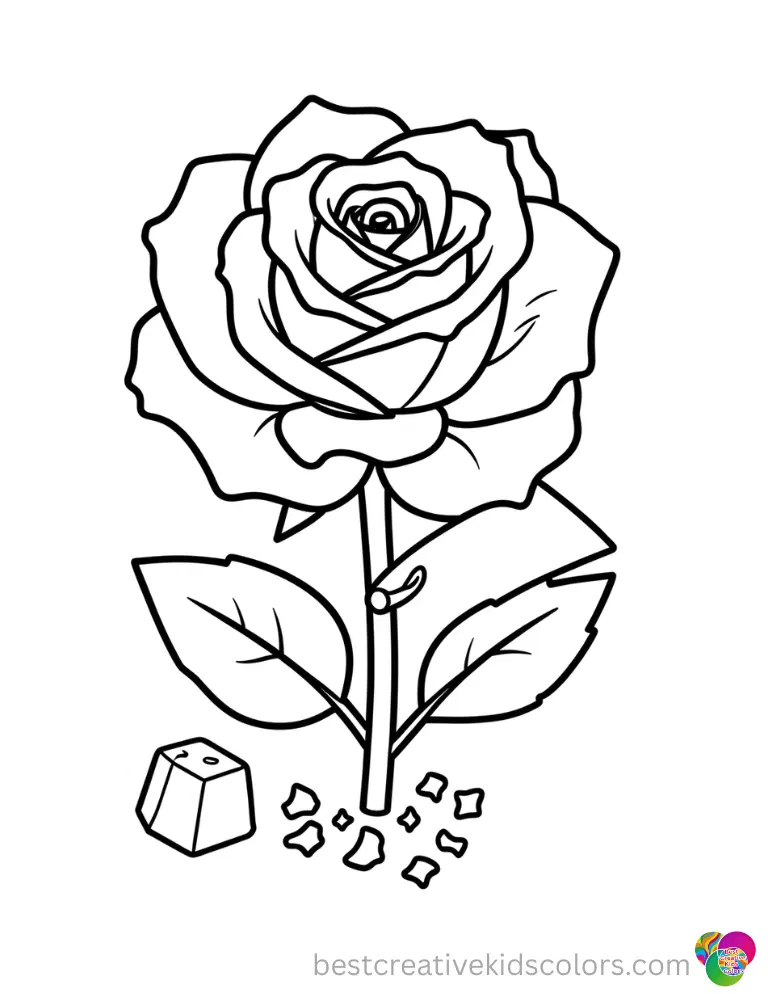 Rose coloring page shows an eraser shaving paper crumbs.