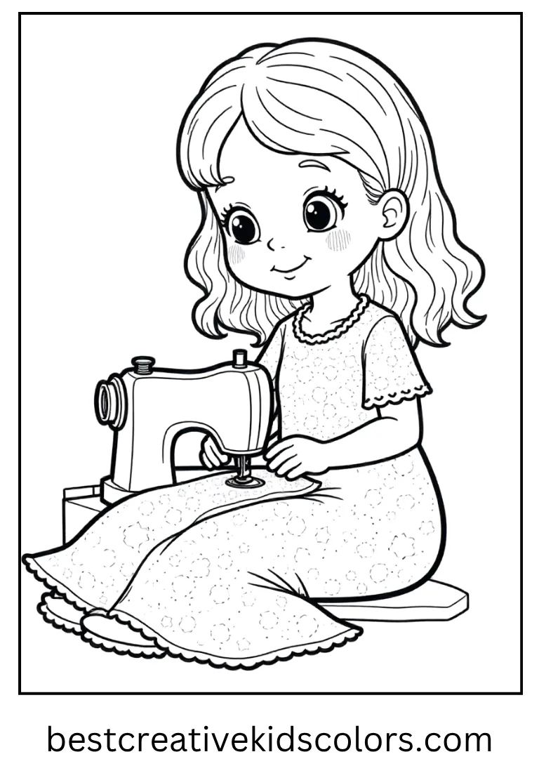 Sally Sewing a Dress Coloring Sheet