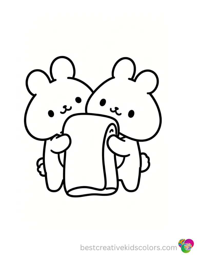 Sanrio color by number elegantly features Sanrio characters holding a folded plain towel.