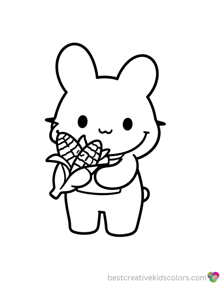 The basic Sanrio coloring pages all characters displays Sanrio characters holding corn.