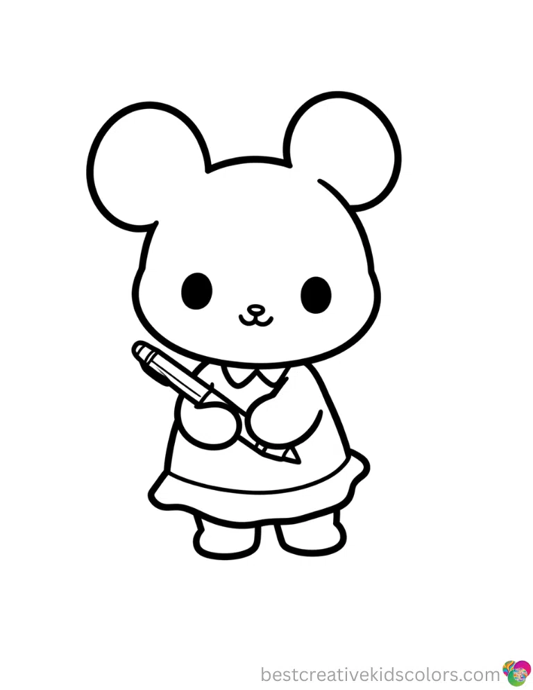 Sanrio coloring pages to print smoothly shows Sanrio characters holding a classic pen.